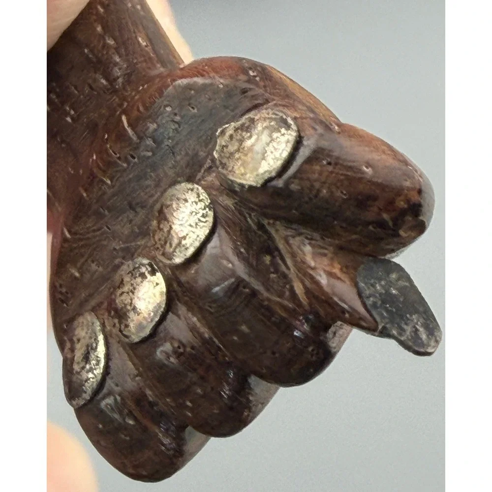 Vintage Figa Hand Keychain XRF Tested Silver Carved Wood Lucky Fist Zitrin Box